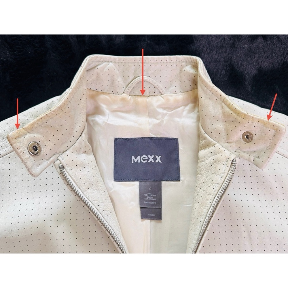 Vintage Leather Biker / Moto Jacket Mexx Size 0 Cream/ Ivory/ Beige Y2K 2000’s. - Picture 9 of 9